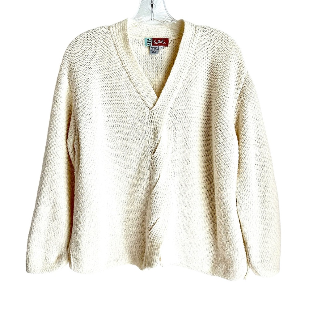 Tulila Colors of the Andes 100% Cotton Off White Sweater Handmade in Peru Size L